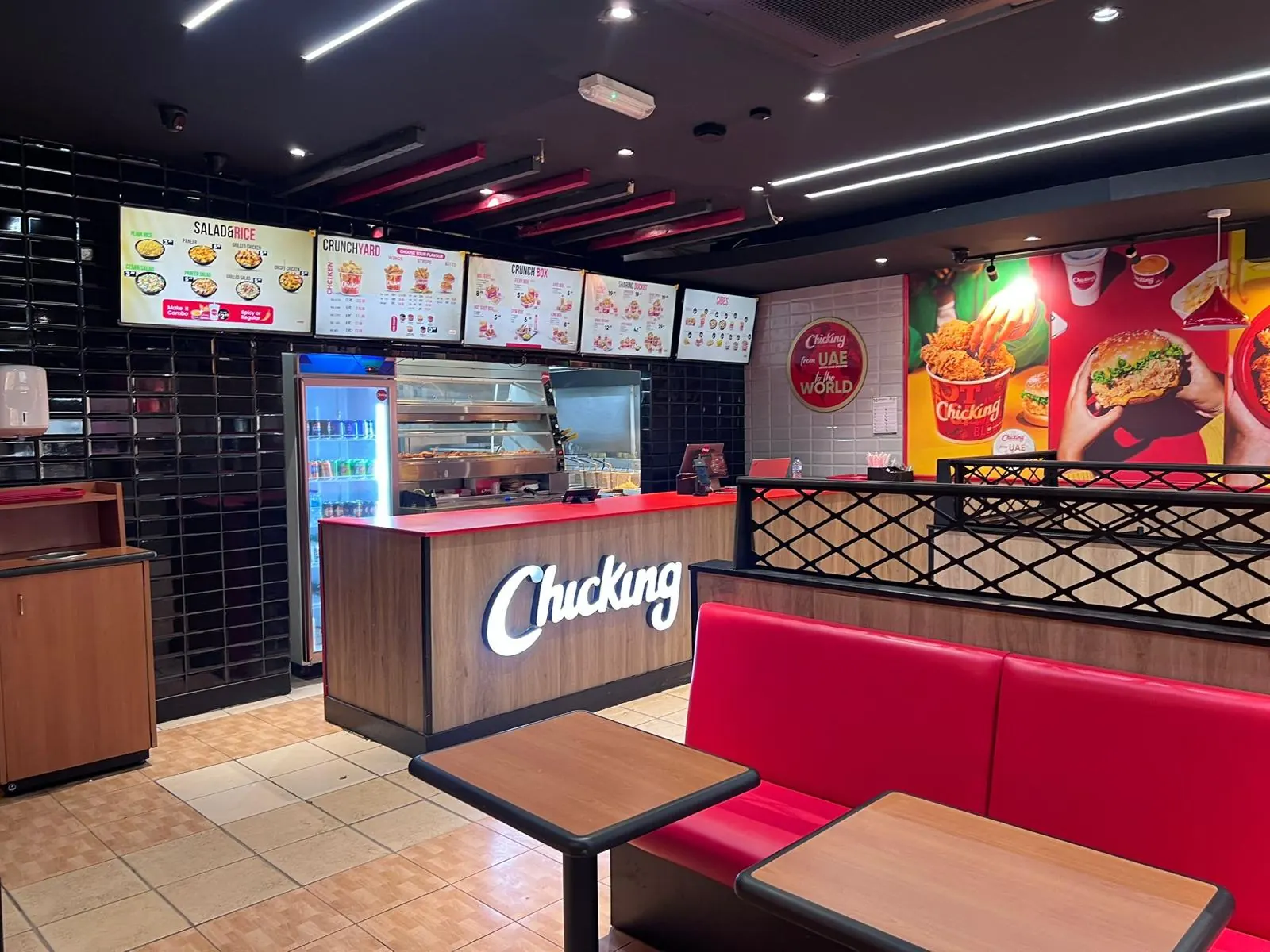 Finished Chicking takeaway counter with illuminated signage, Wickford